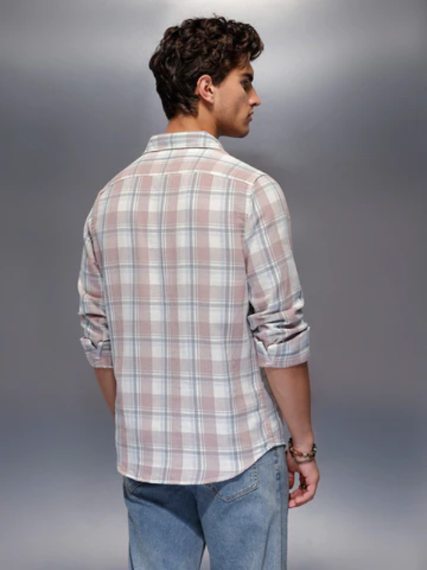 Men's Casual Checkered Shirt | Pink