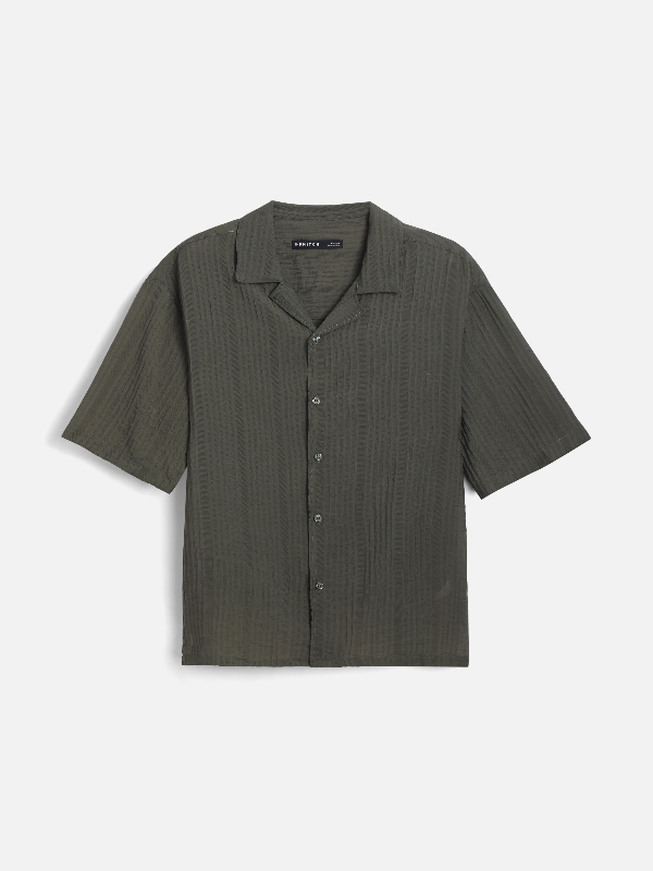 Oversized Fit Textured Cuban Collar Shirt